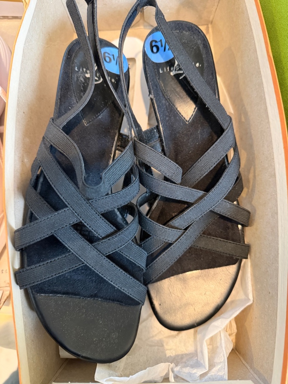 Life Stride Black Strappy Slingback Sandals